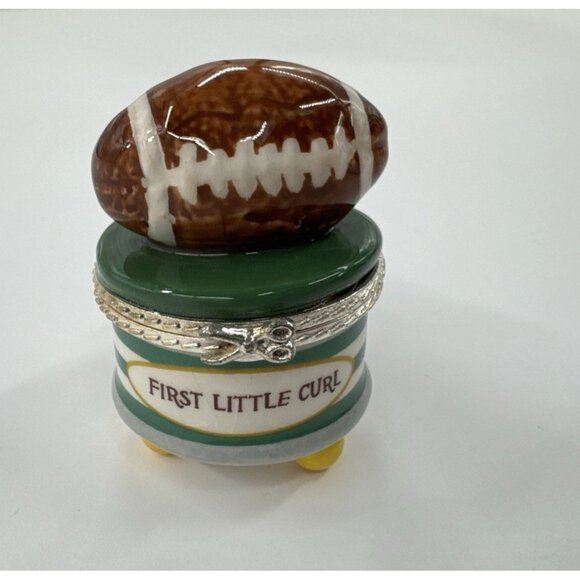 Mud Pie Baby’s First Hair Curl Ceramic Tiny Trinket Box Football Sports Scissor - Picture 1 of 8